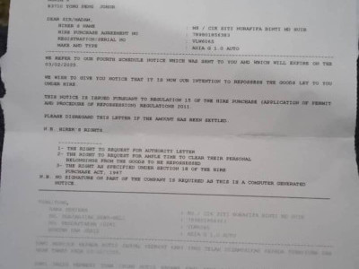 Mohon Sumbangan Untuk Bayaran Tunggakan Kereta (Telah Ditarik)